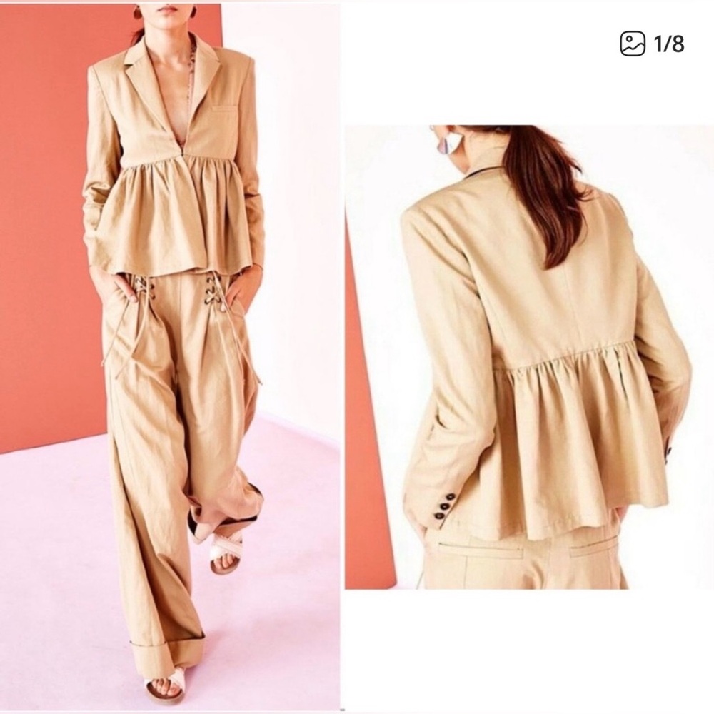 Ulla Johnson Amadie Peplum Blazer Jacket Tan Gathered Waist Size 8